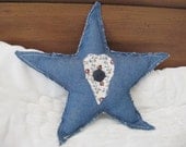 Denim Blue Stuffed Star with Flower Print Heart and Bow Novelty Patriotic Pillow Accent Pillow Home Decor