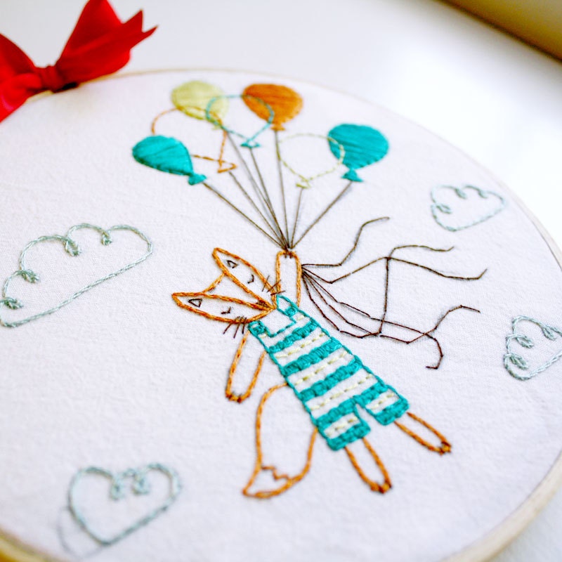Floating Fox - Animal Hand Embroidery Pattern