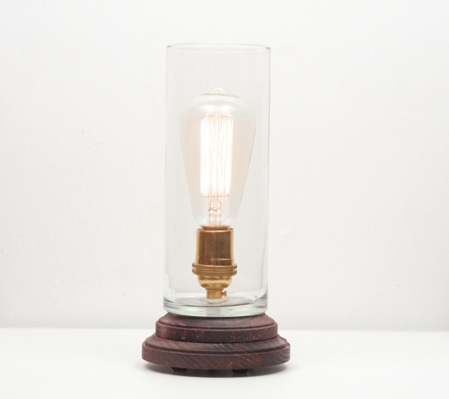 Hurricane Pedestal Lamp Red Oak- Edison Bulb Table Lamp, Modern Lighting, Red Oak