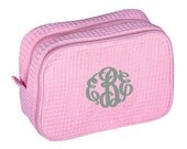 Personalized With Embroidery Deluxe 2 Compartment Large Cotton Waffle Cosmetic Bag Six Color Options