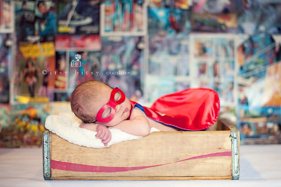 Newborn Superhero CAPE and MASK set - Reversible Personalized Photography Prop for Infant and Baby