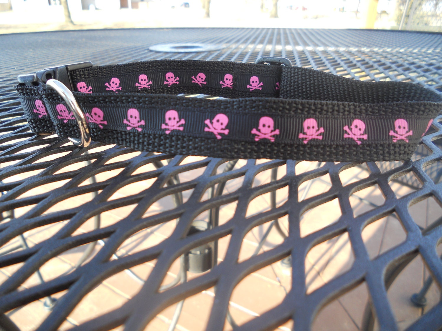 Skulls and Crossbones Nylon Dog Collar (size Medium)
