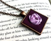 Purple Silk Ribbon Embroidered Rose Pendant Necklace - Embroidery by BeanTown Embroidery