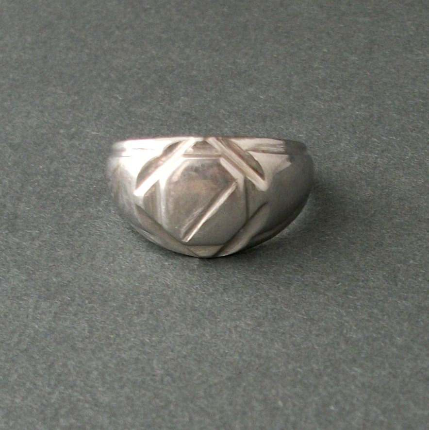 Trench Art Ring. Geometric Hand Made Steel. Men or Women.