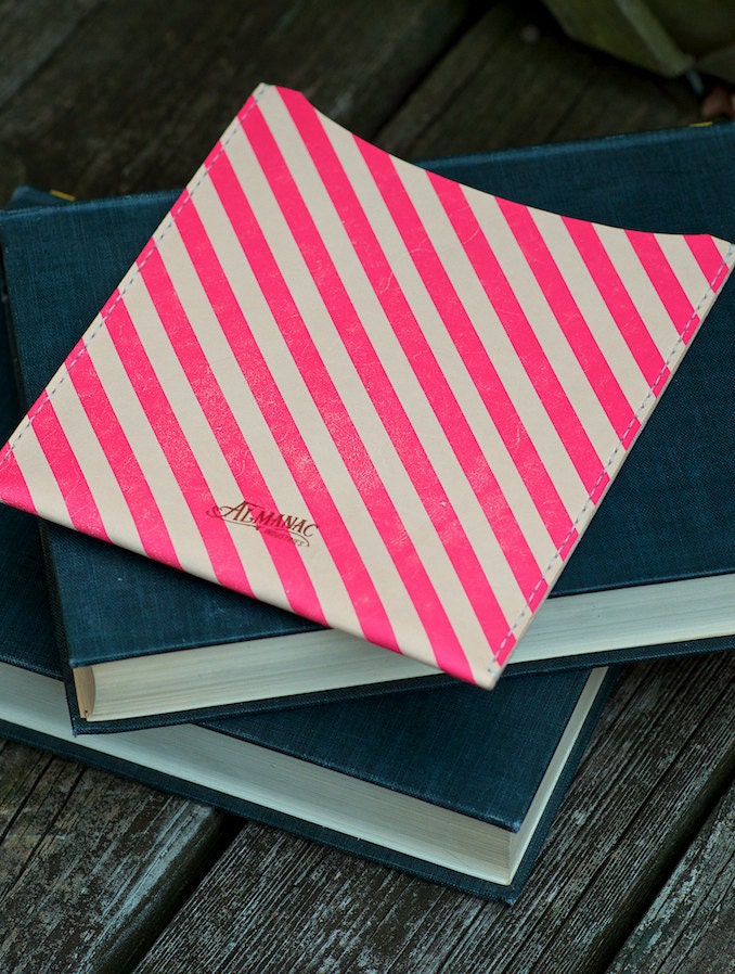 Leather iPad Sleeve - Neon Pink Stripes