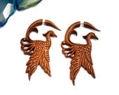 Fake Gauge Earrings Wooden Crane Tribal Earrings - FG021 W