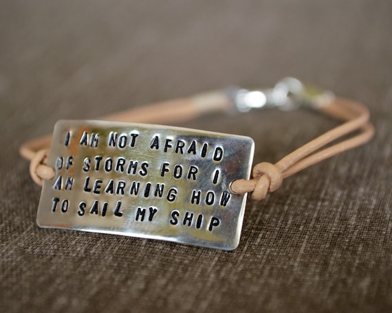 Personalized Quote Bracelet Sterling Silver - Leather Cord