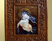 Wall Art Wood carving Virgin Mary and Jesus Religious Icon MariyaArts