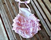 Pink Ruffle Romper, Baby Girl Seersucker Sunsuit, Ruffle Butt, Newborn Shower Gift, 1st Birthday, Custom Boutique Summer Children Clothing