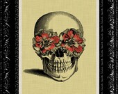 Steampunk Anatomy Pink Flowered Skull Print - Vintage Retro Geekery Inspired - Collage Art Print -  8x10 Art Print Poster