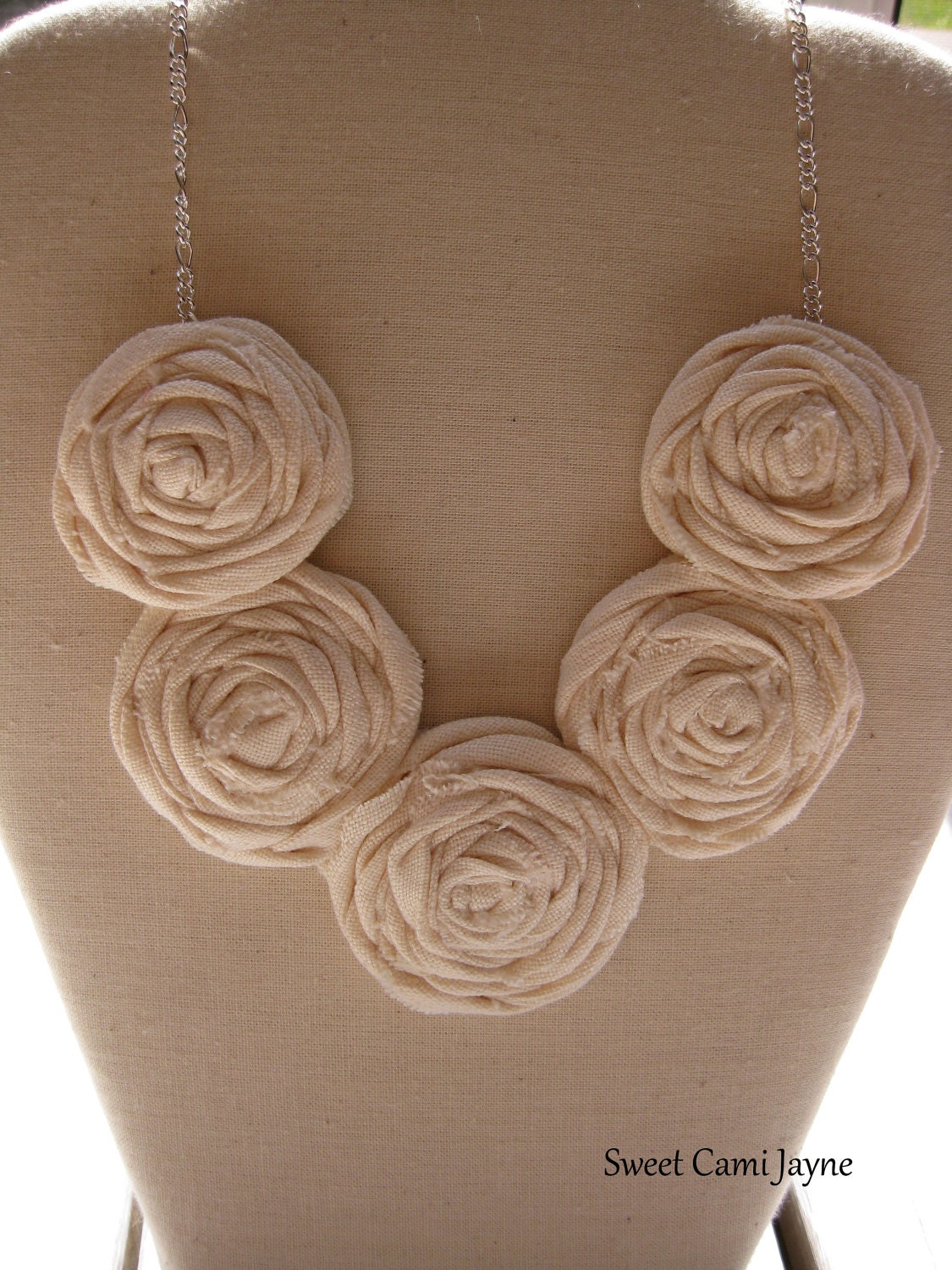 Rosette Necklace Cream Rosette Necklace Fabric Necklace Bib Necklace
