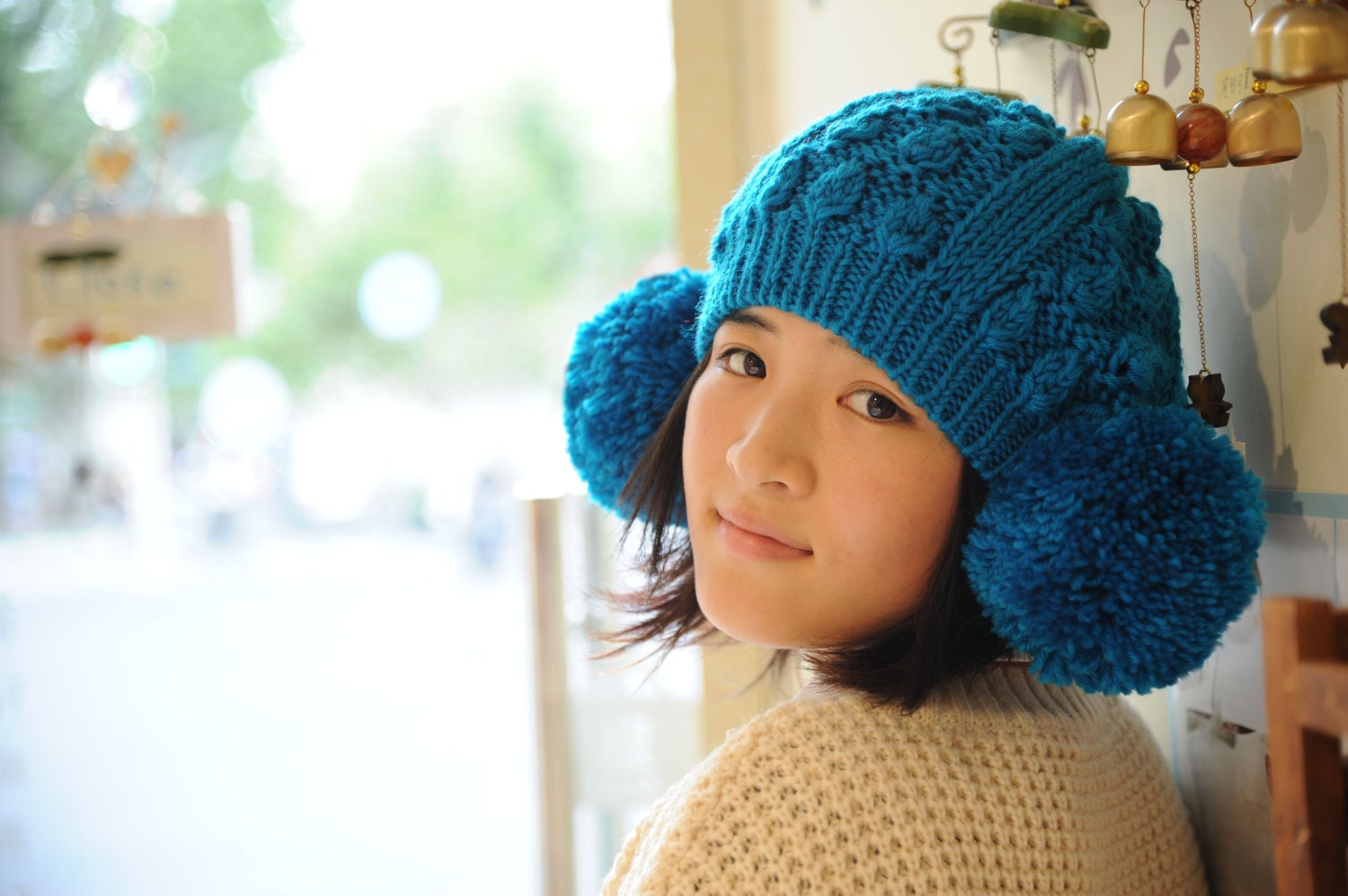 Blue Hand Knit Hat The Ear Flap Hat Chunky Knit Autumn Accessories Winter Accessories Fall Fashion