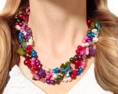PETITE TWISTED, Statement Necklace, Red, Pink, Green, Blue, Purple, White, Rainbow, Chunky, Multi-strand, Bridal, Jewelry by Jessica Theresa