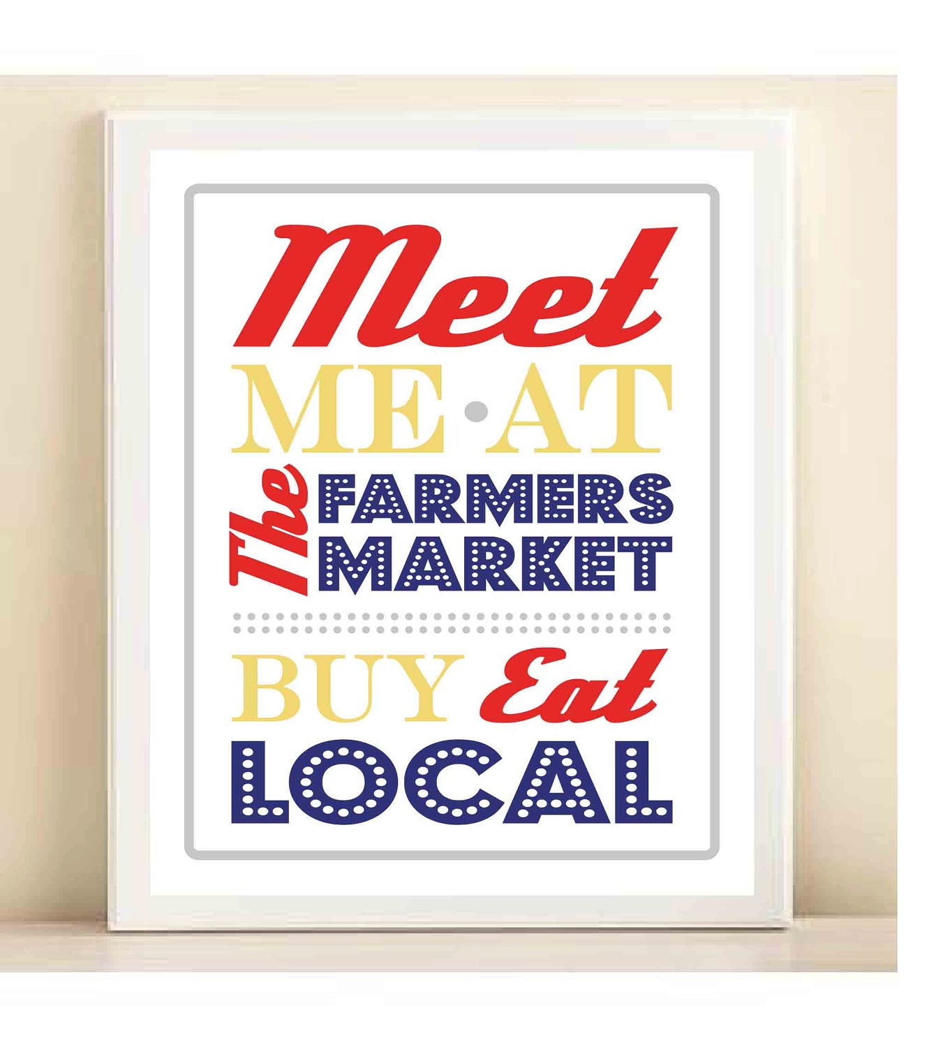 Red, Yellow, and Blue 'Meet Me at the Farmers Market' print poster