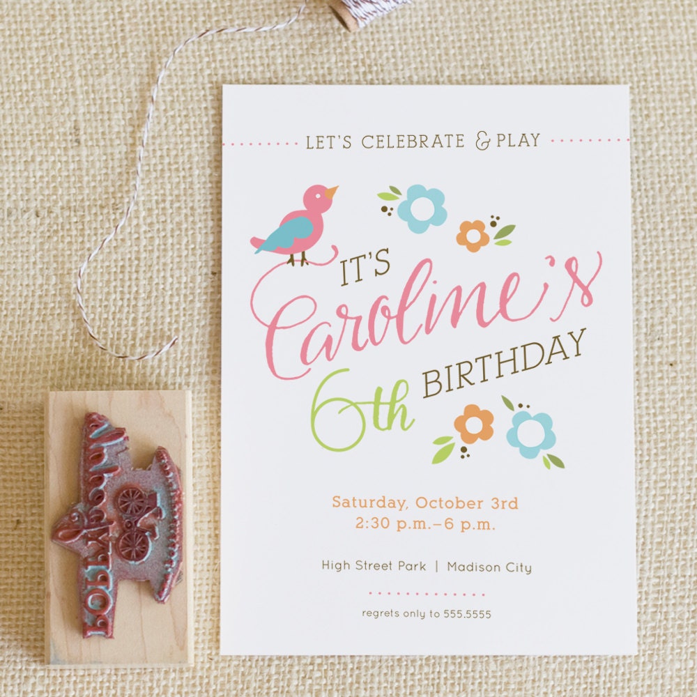 Girly Bird Birthday Party Invitation