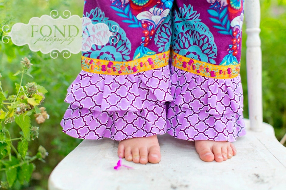 The Park Pant in Ultra Violet - Boutique Ruffled Pants in size 12 m, 18m, 2t, 3t, 4t, 5t, and girls size 6/6x