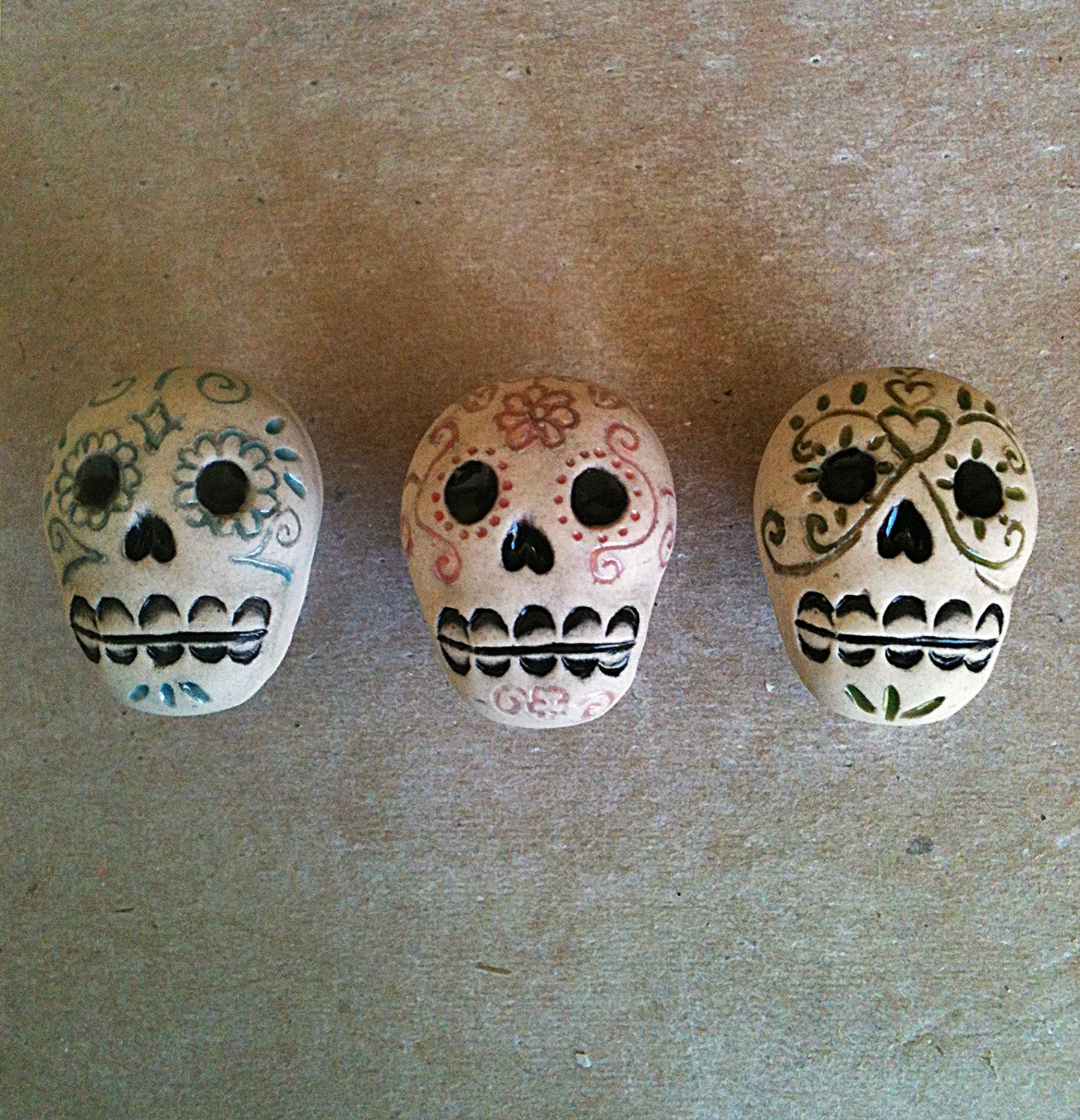 Día de los Muertos skull furniture knobs, Day of the Dead skull knob set of 3