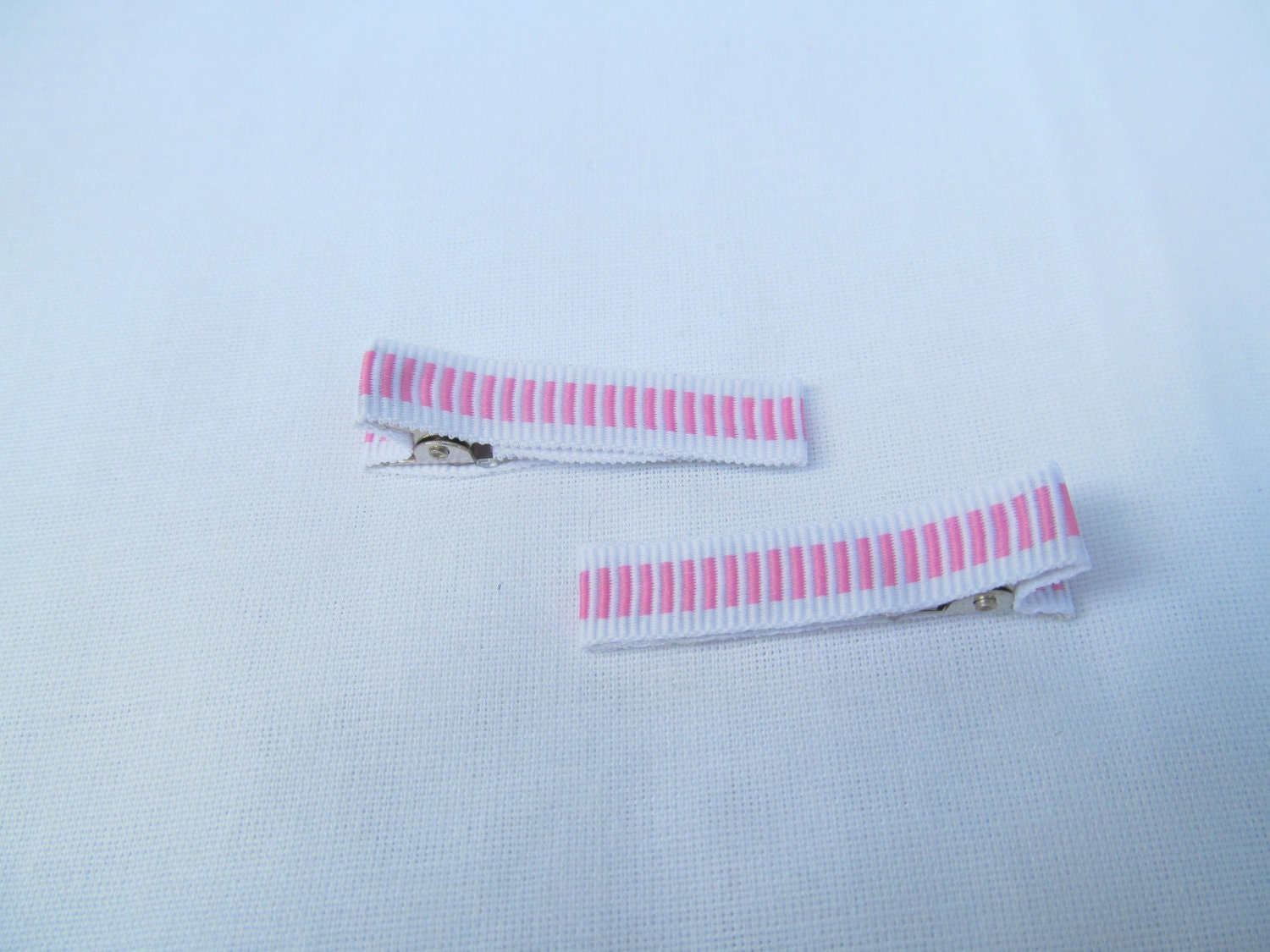 White and Pink Striped Barrettes