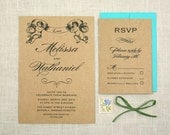 Kraft Paper Wedding Invitation, Modern Vintage, Antique with Angel, Rustic Old Style, brown paper