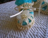 Pearl and Crochet Baby Booties / Shoes / Cream / Photos / Christening / Baptism