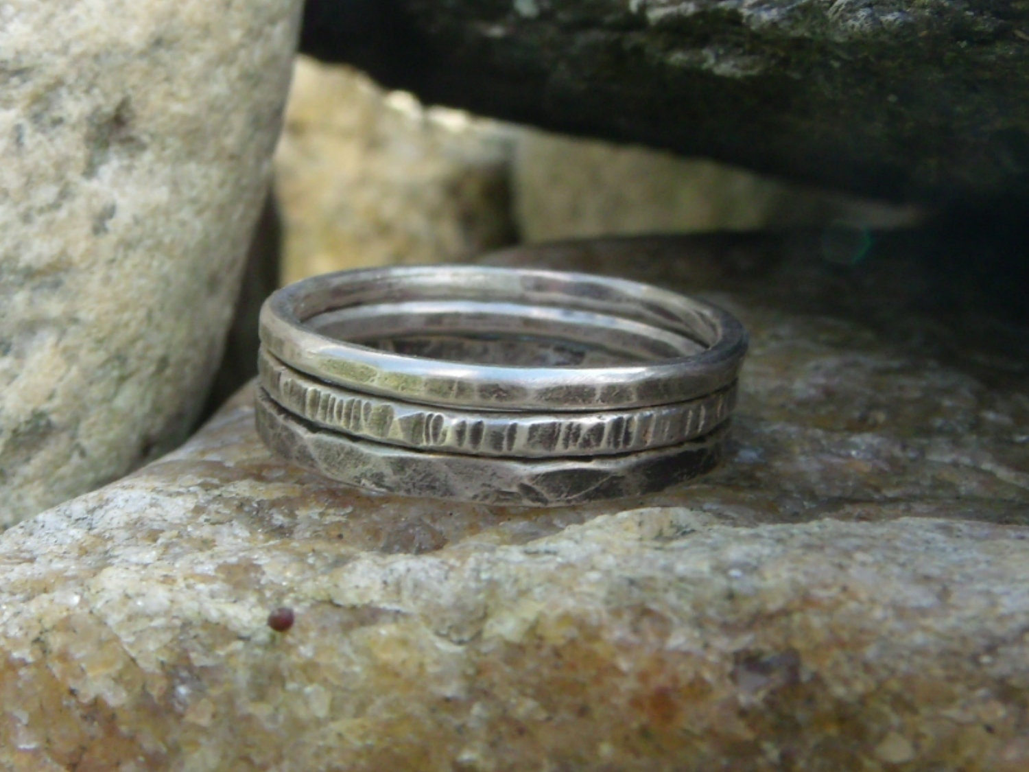 Set of 3 Solid Sterling Silver Textured Stackable Rings