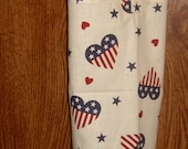 Patriotic Plastic Bag Holder Dispenser with red and blue stars and "stars and stripes"  hearts