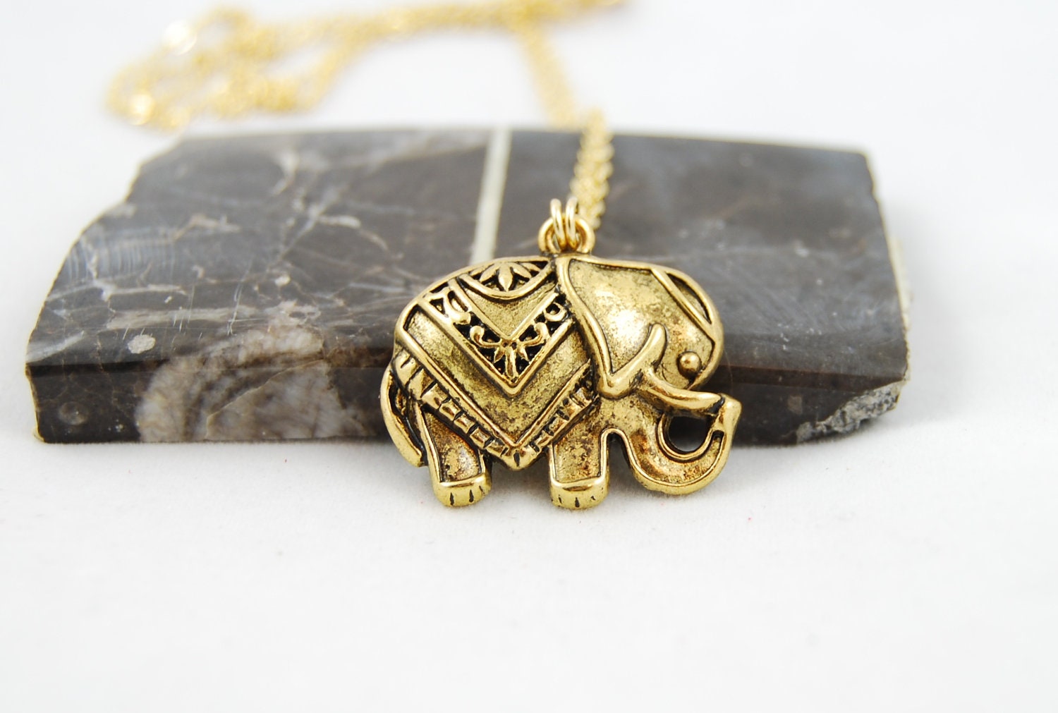 Elephant  Necklace, Antiquated Gold, 25mm
