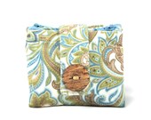 Wallet, Zipper Pouch, Coin Purse, ID Holder, Blue, Green, Tan, Leaf Print