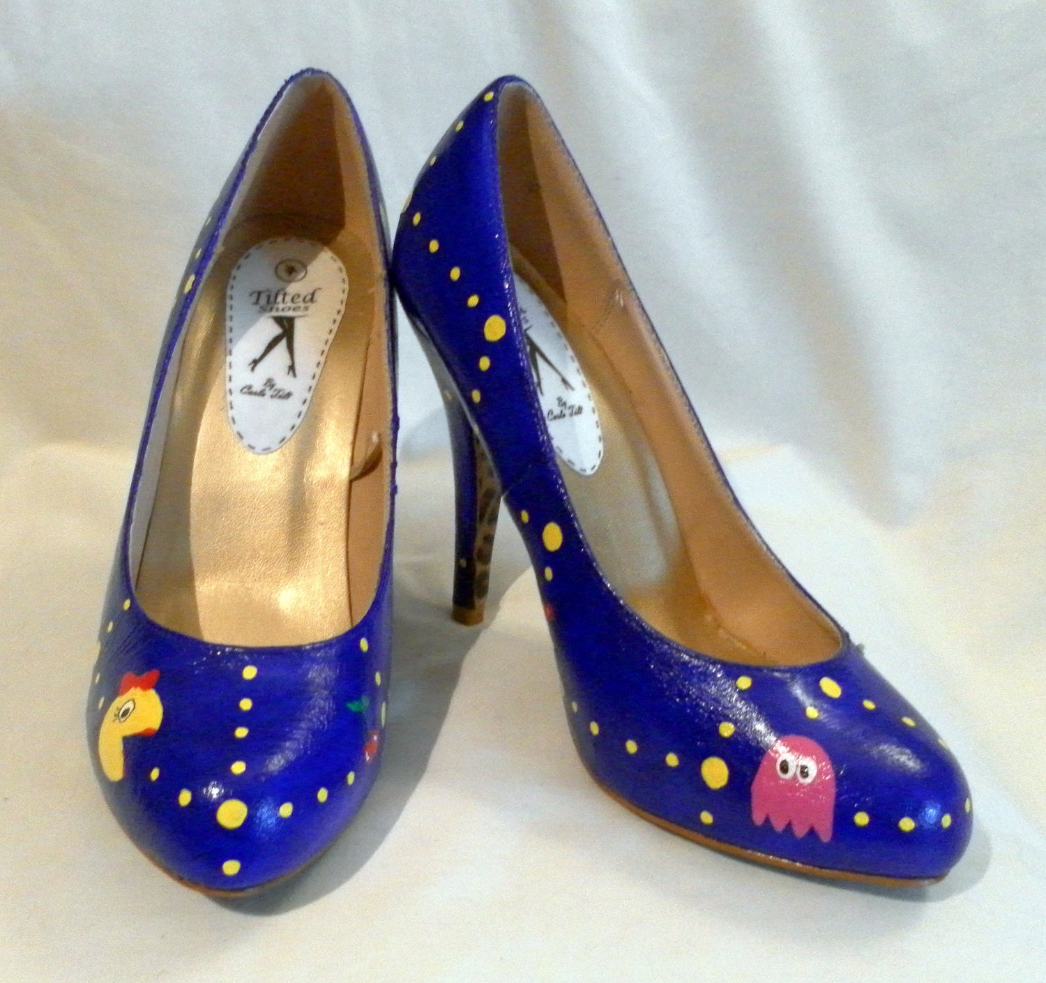 Custom Hand Painted Ms. Pac-Man High Heel Shoes Size 7