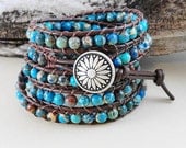 Turquoise Wrap Bracelet - Chan Luu inspired leather wrap bracelet - Southwestern leather bracelet on Brown Leather