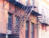 Red Black Fire Escape Brick Wall Black Stairs Architecture Red Rustic Decor Historical For the Home Portsmouth NH, 8 x 10 Fine Art Print