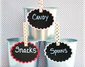 Color Chalkboard Labels & Wood Clothes Pin - Hand Stamped Clothes Pins Polka Dots - Set of 6 - 3.5 inches - Buffet Labels - CHALKBOARD TAGS
