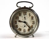 Beautiful LARGE vintage French Jaz Metal Alarm CLOCK - Loft DECO