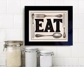 Kitchen Art Print EAT Fork Spoon Knife Framed Art Kitchen Decor