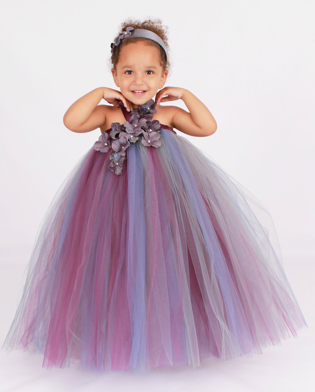 READY TO SHIP:  Flower Girl Tutu Dress - Purple & Grey - Grape Dusk- 3-4 Toddler Girl