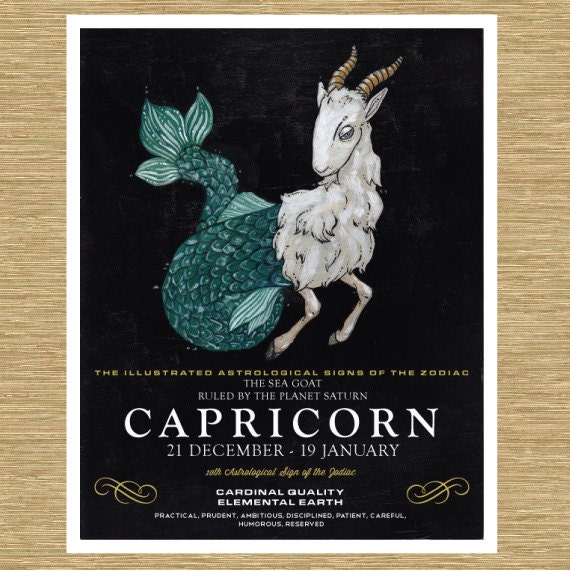 Illustrated Zodiac Capricorn the Sea Goat 8" x 10"