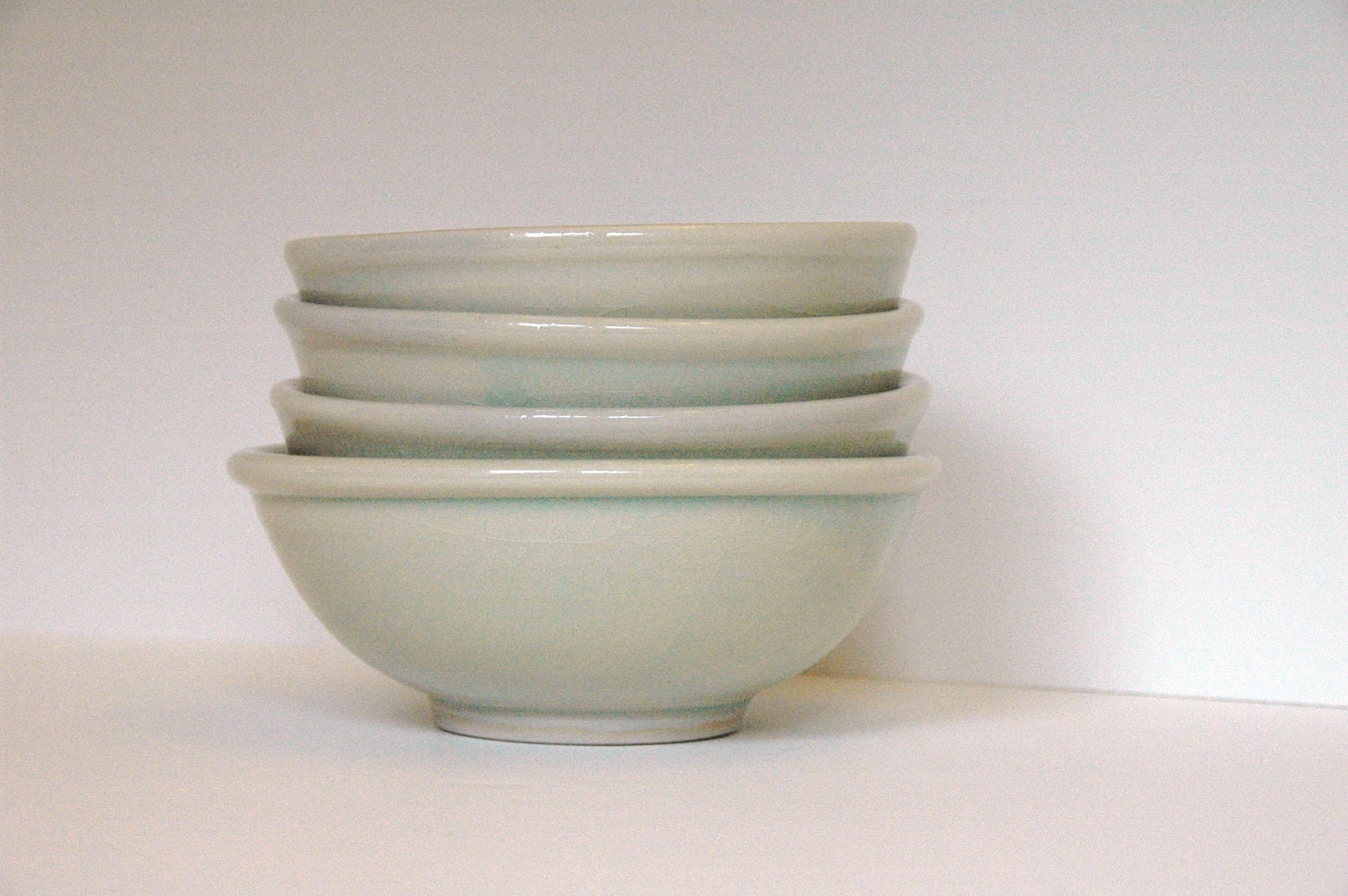 The Perfect Set of 4 Handmade Celedon Glazed Stacking Bowls