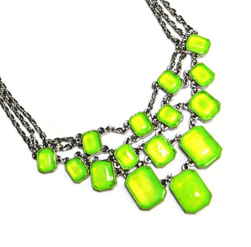 neon Acid Green rhinestone small statement necklace