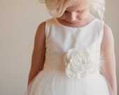 The Sorrell Dress: Silk Flower Girl Dress with 6 layer, lined tulle skirt  and a lace flower belt