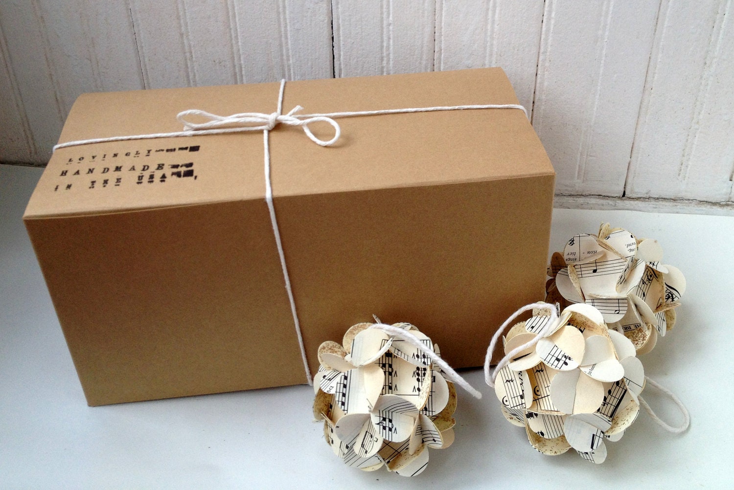 Handmade Upcycled Music Score Paper Ball Ornaments Vintage Set of Eight, Photography Props, Christmas Tree, Wedding Decorations