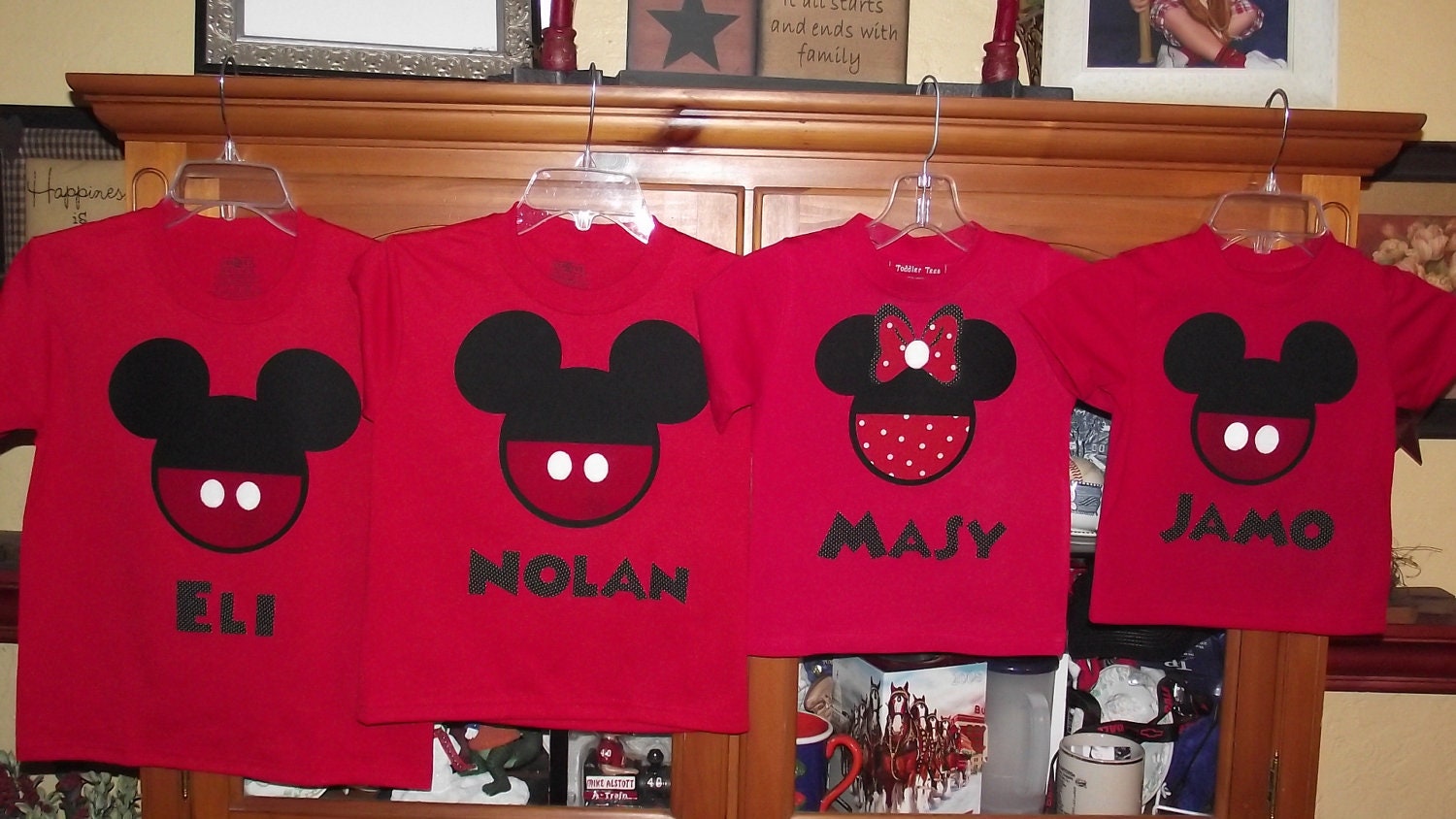 Minnie Mickey Mouse - Disney Birthday Family Custom T-Shirt Personalized Applique Head Tee Shirt Top Family