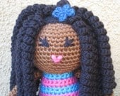 Crochet African Doll with Long Curls, Vegan Pink and Blue Plush Dreads Locks Natural Black Hair Stuffed Toy Baby Girl Gift MADE TO ORDER