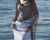 Poncho Lightweight Oversized Knit Black Mohair Summer Sweater