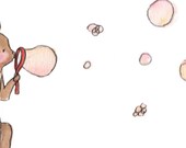Children Art Print. Kangaroo blowing bubbles. PRINT 5X7. Nursery Art Home Decor