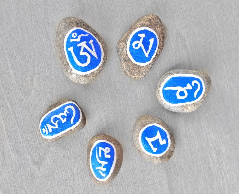 Zen Garden Stones -  Hand Painted Meditation Stones - Om Mani Padme Hum Mantra