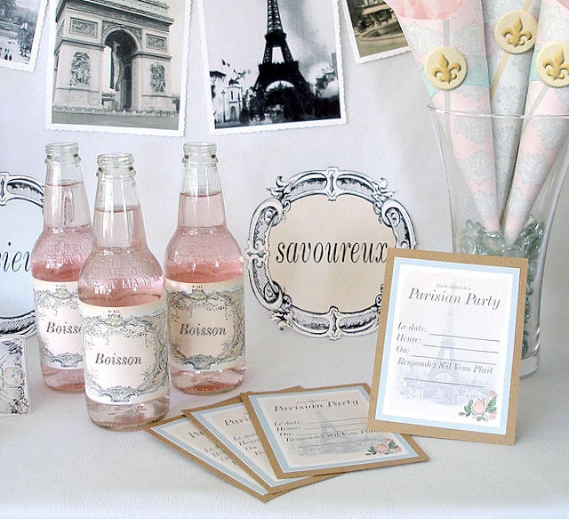 Parisian Party Kit, French, Printable Instant Download Files