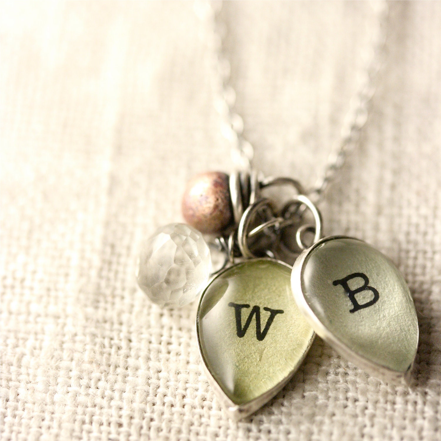 Mother Custom Charm Necklace - 2 Monogram Small Leaf Cluster