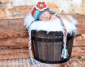 NEW ITEM Earflap Beanie in Grey, Turquoise, Coral, and Cream