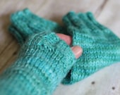 Knit Wrist Warmers, Ladies Fingerless Gloves in Seafoam Green