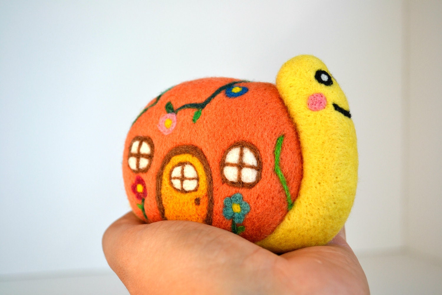Needle Felted Snail and Home-Natural Toys-Fiber Sculpture